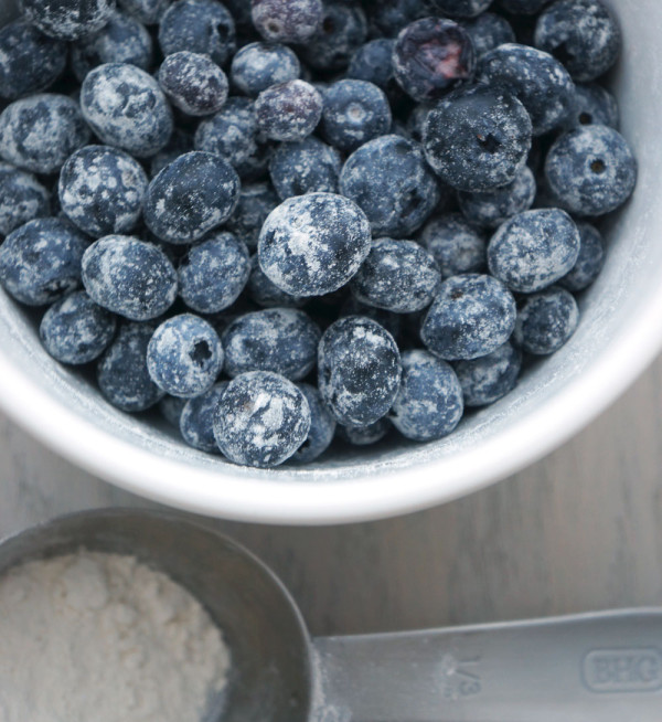 Toss blueberries in flour so they don't sink