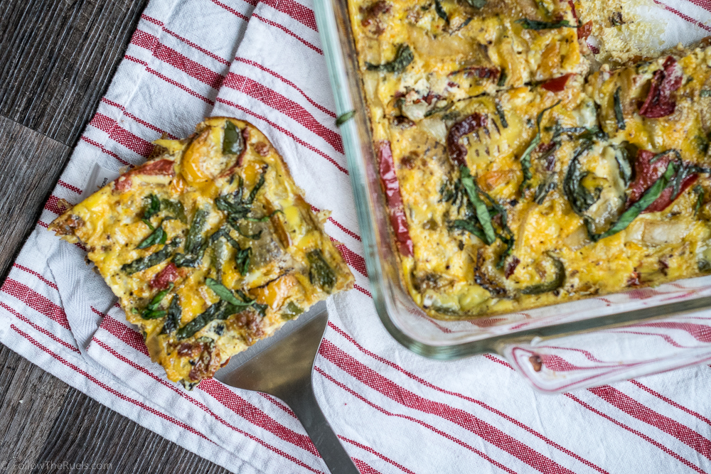 Basil, pepper, onion, and tomato egg casserole