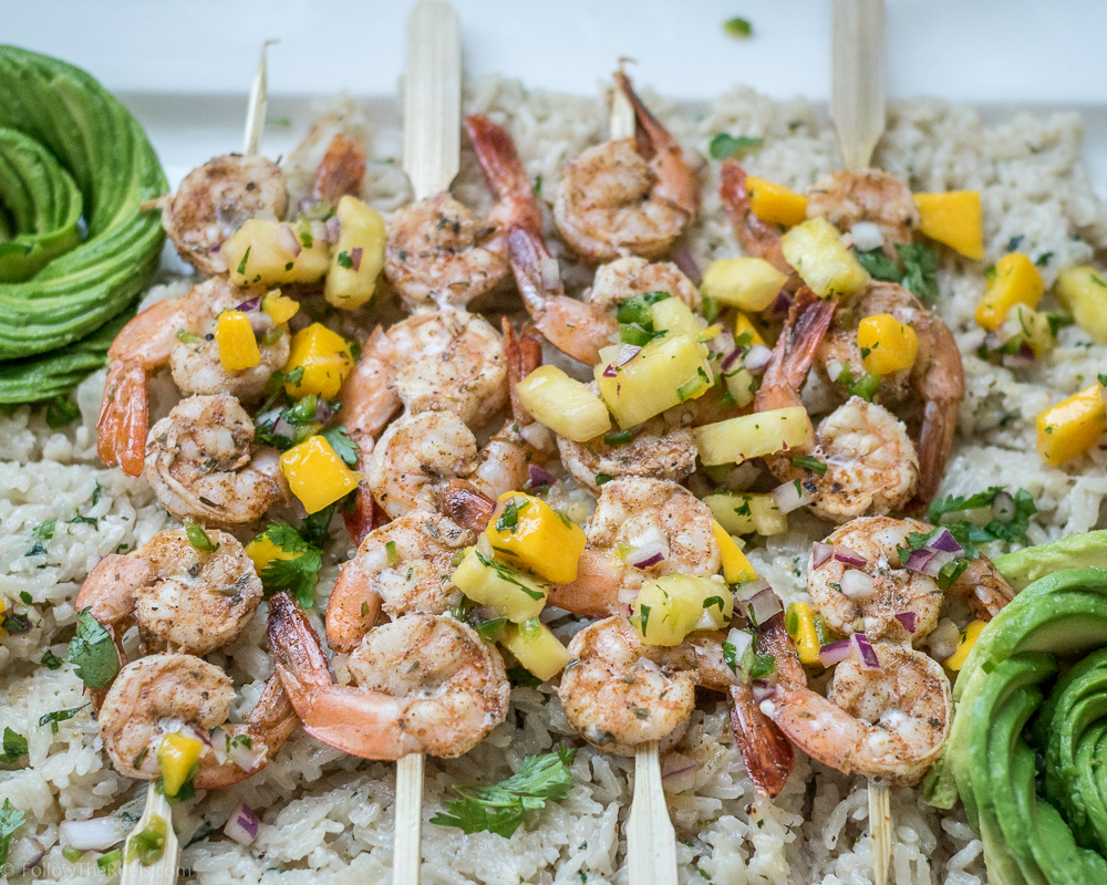 Jamaican Jerk Shrimp Skewers with Pineapple Mango Salsa