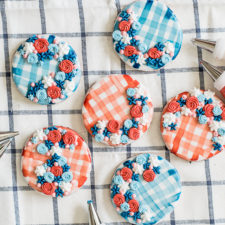 Red White and Blue Water Color Gingham Cookies