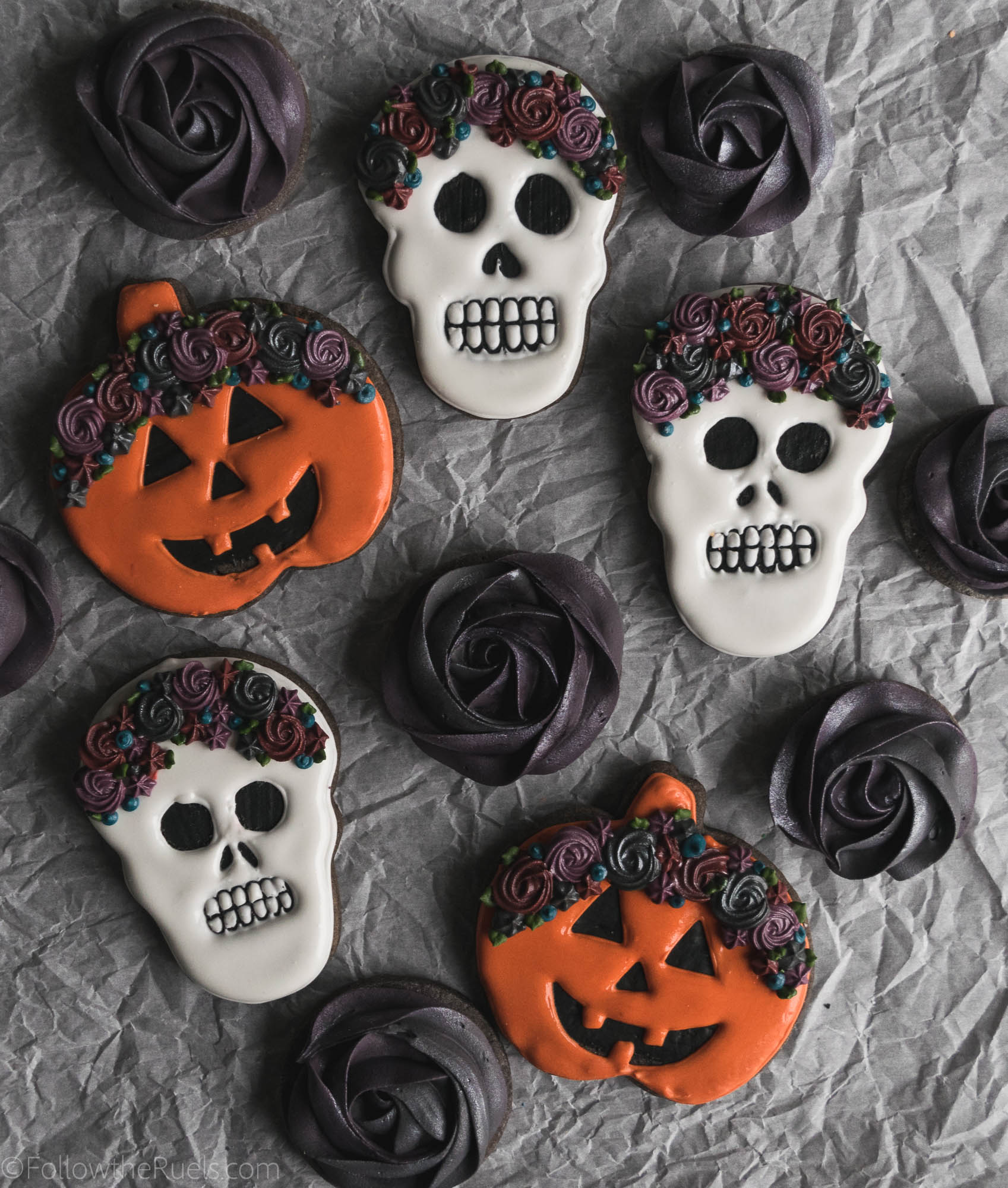 Chocolate Floral Crown Skull Sugar Cookies